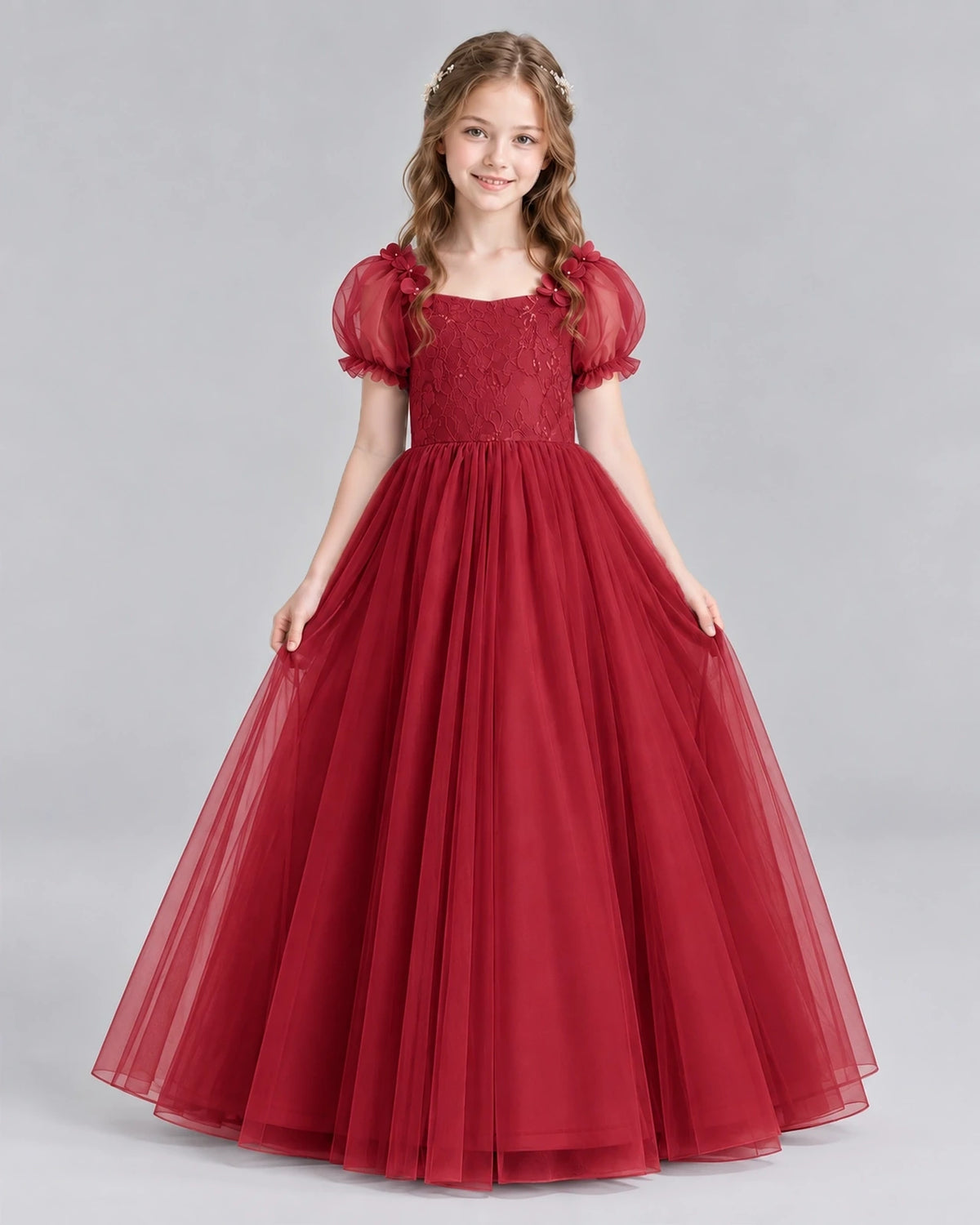 Burgundy Ball Gown Girls Formal Dresses Front