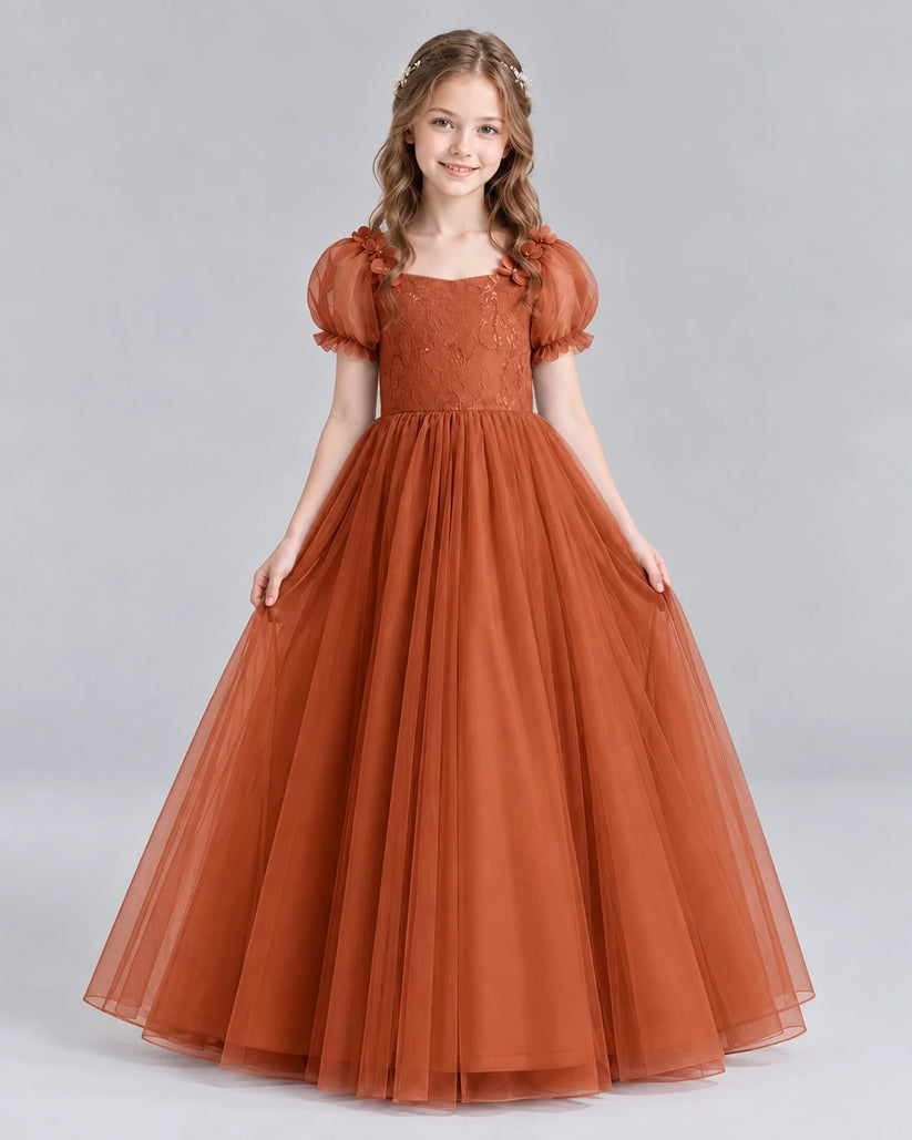 Burnt Orange Ball Gown Girls Formal Dresses Front
