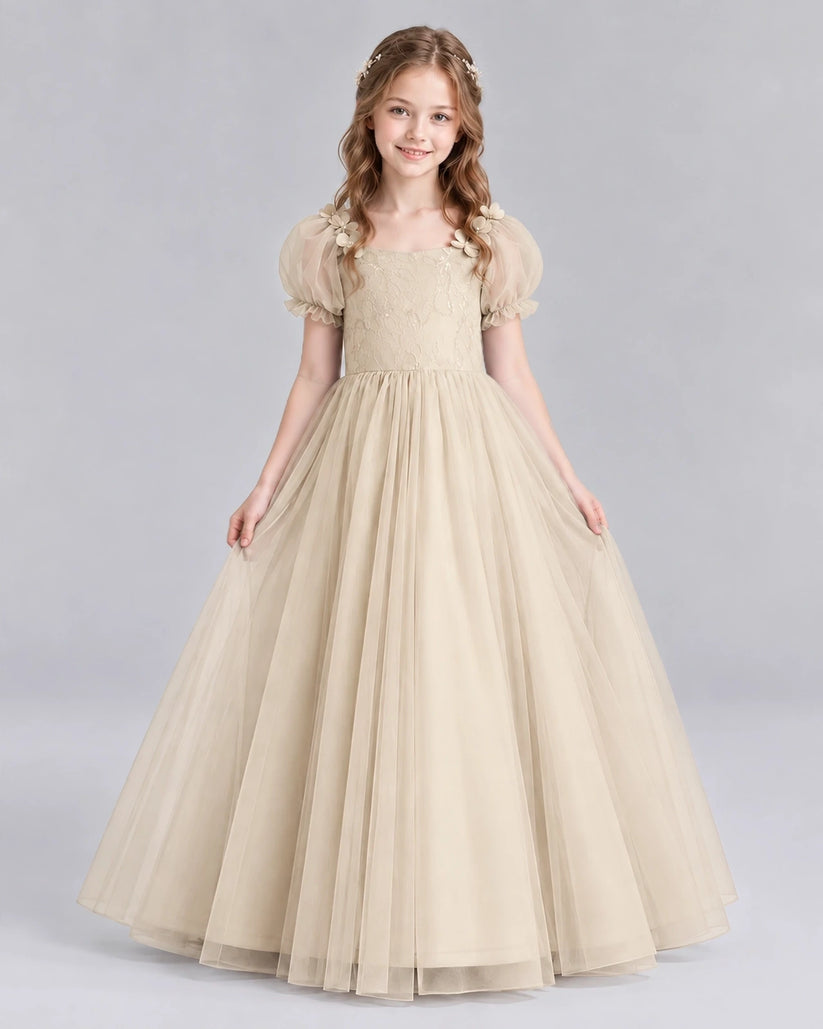 Champagne Ball Gown Girls Formal Dresses Front