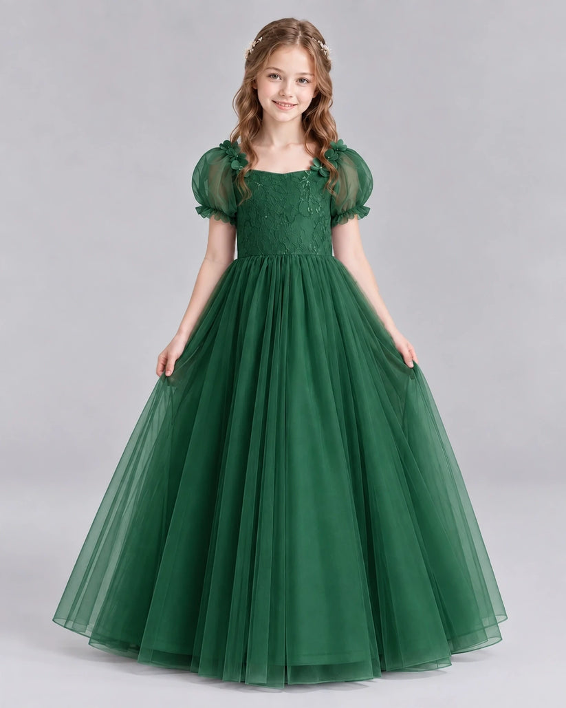 Dark Green Ball Gown Girls Formal Dresses Front
