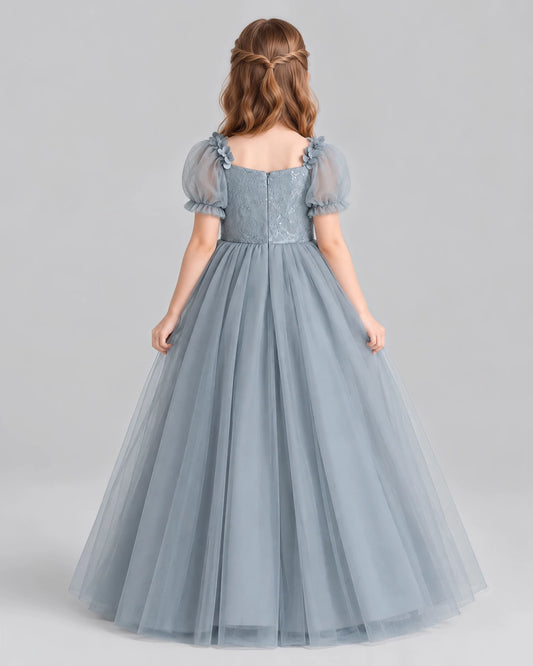 Dusty Blue Ball Gown Girls Formal Dresses Back [Shared]