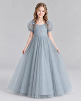 Dusty Blue Ball Gown Girls Formal Dresses Front