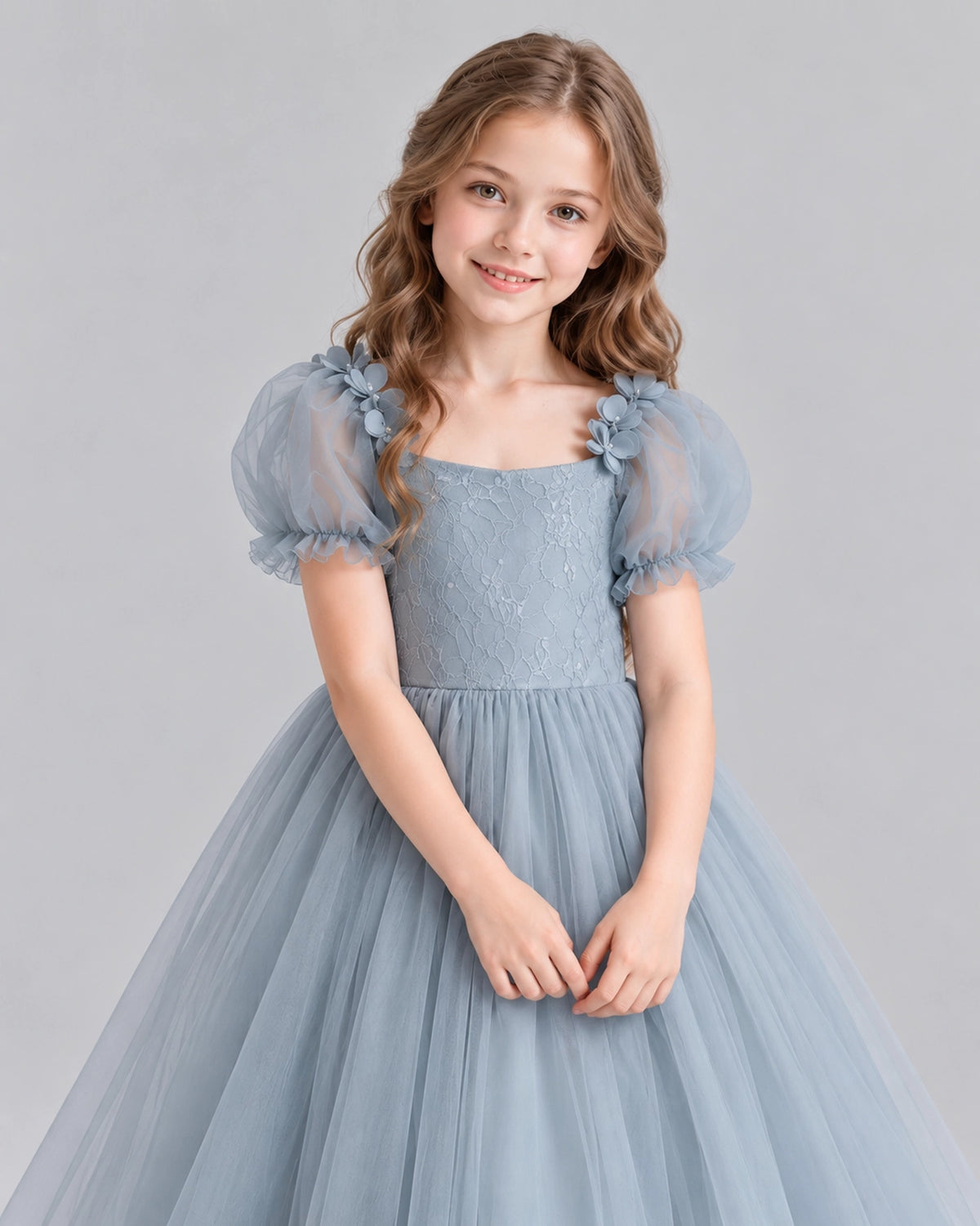 Dusty Blue Ball Gown Girls Formal Dresses Side [Shared]