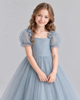 Dusty Blue Ball Gown Girls Formal Dresses Side [Shared]
