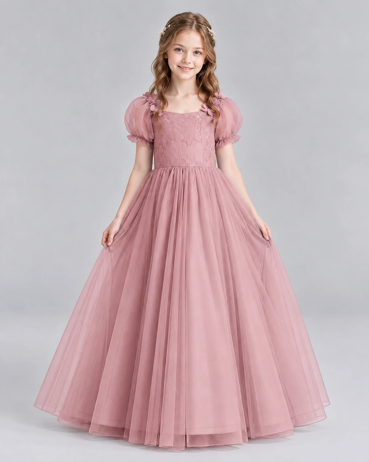 Dusty Rose Ball Gown Girls Formal Dresses Front