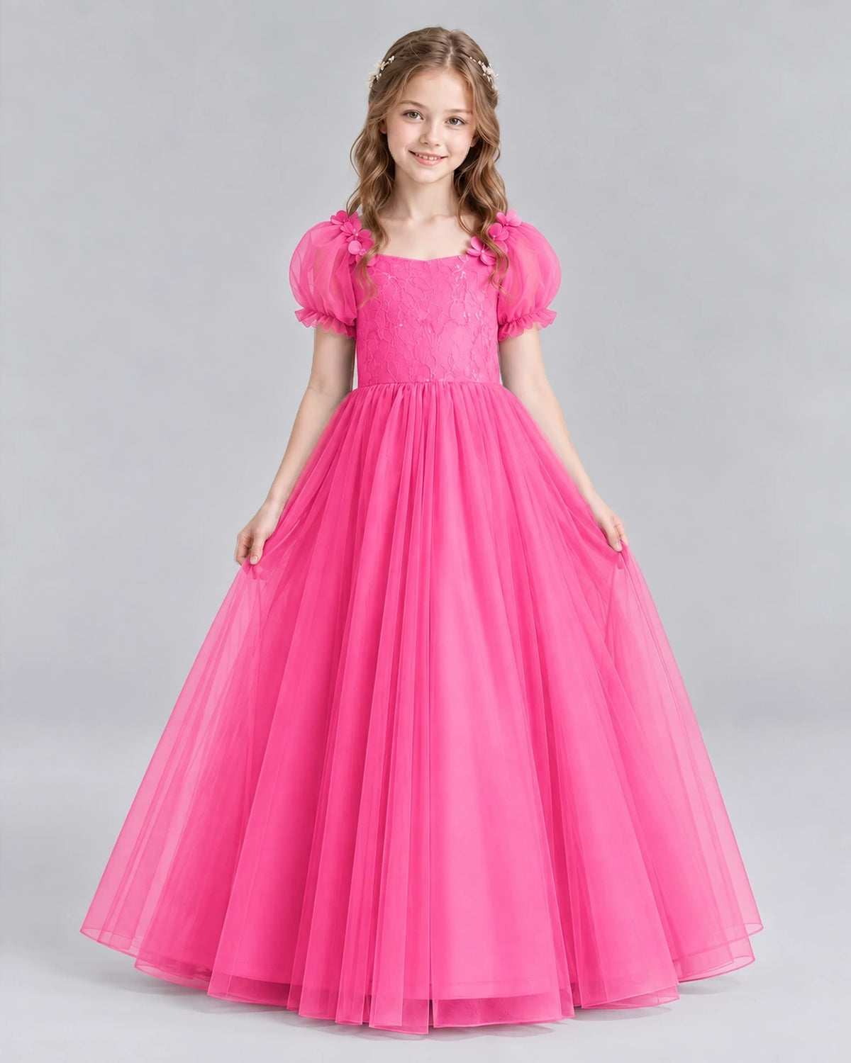 Hot Pink Ball Gown Girls Formal Dresses Front