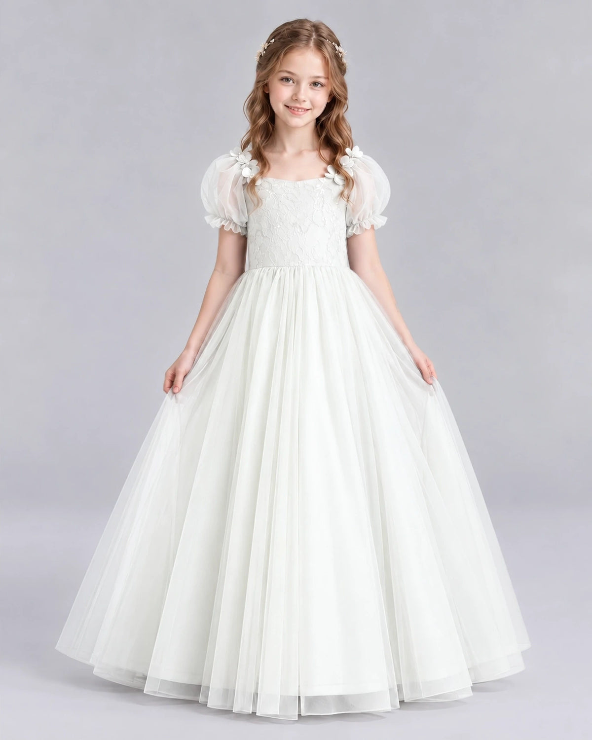 Ivory Ball Gown Girls Formal Dresses Front