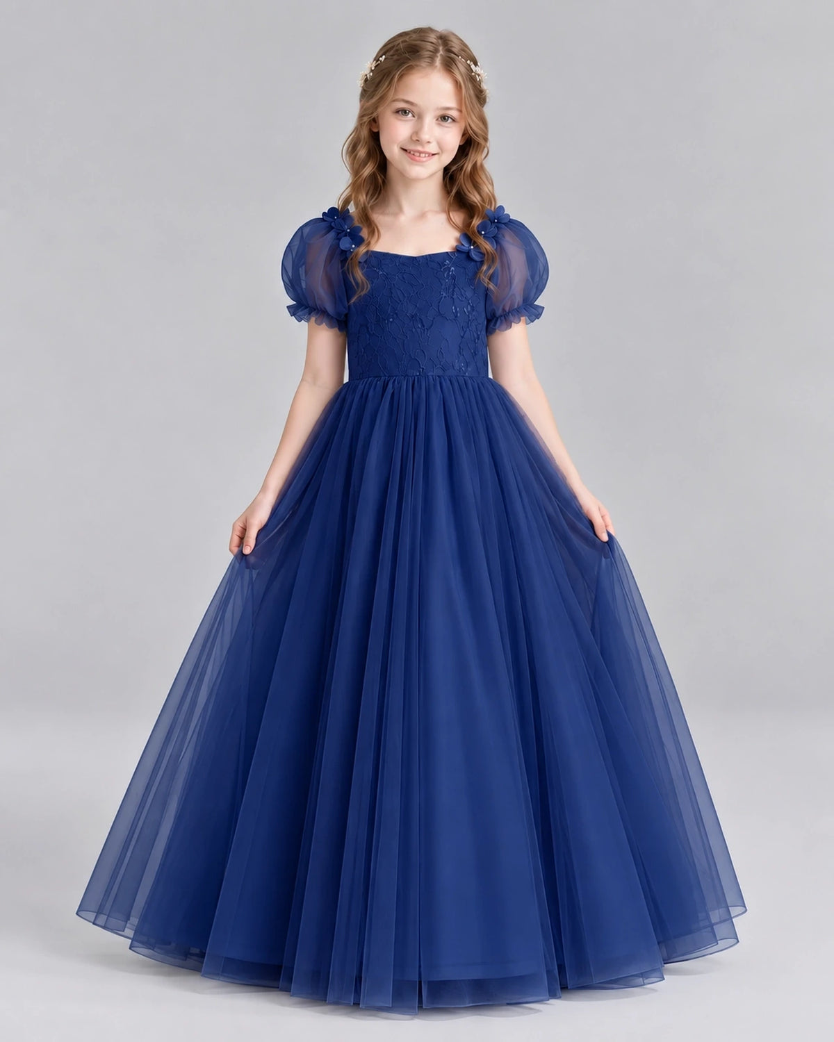 Navy Blue Ball Gown Girls Formal Dresses Front