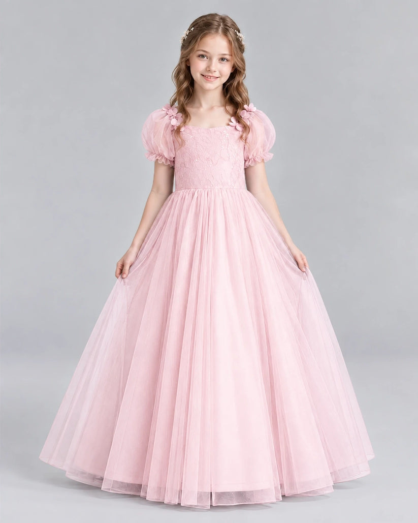 Pink Ball Gown Girls Formal Dresses Front