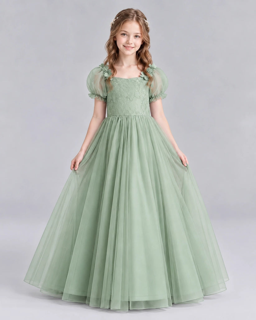 Sage Green Ball Gown Girls Formal Dresses Front
