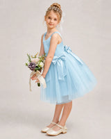Baby Blue Satin Tulle A-line Girls Formal Dress Side View