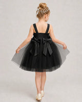 Black Satin Tulle A-line Girls Formal Dress Back View