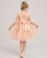 Blushpink Satin Tulle A-line Girls Formal Dress Back View