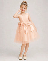 Blushpink Satin Tulle A-line Girls Formal Dress Front View