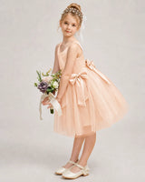 Blushpink Satin Tulle A-line Girls Formal Dress Side View