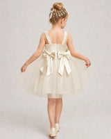 Champagne Satin Tulle A-line Girls Formal Dress Back View