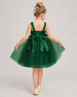 Darkgreen Satin Tulle A-line Girls Formal Dress Back View