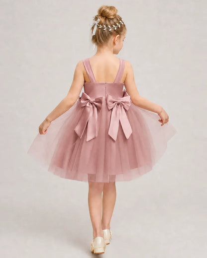 Dustyrose Satin Tulle A-line Girls Formal Dress Back View