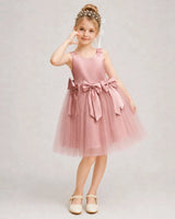 Dustyrose Satin Tulle A-line Girls Formal Dress Front View