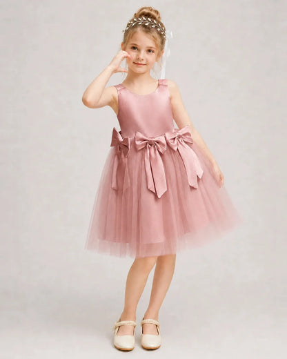 Dustyrose Satin Tulle A-line Girls Formal Dress Front View