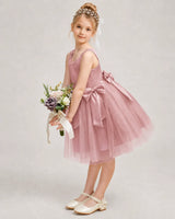 Dustyrose Satin Tulle A-line Girls Formal Dress Side View
