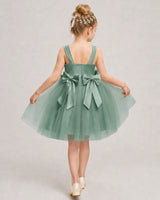 Eucalyptus Satin Tulle A-line Girls Formal Dress Back View