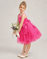 Hotpink Satin Tulle A-line Girls Formal Dress Side View