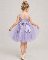 Lavender Satin Tulle A-line Girls Formal Dress Back View