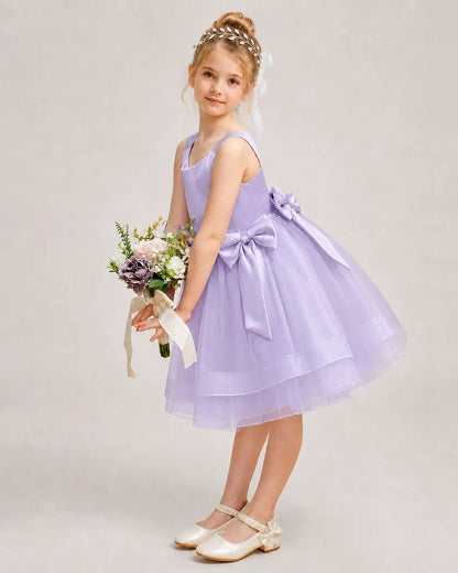 Lavender Satin Tulle A-line Girls Formal Dress Side View