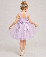 Lilac Satin Tulle A-line Girls Formal Dress Back View
