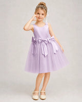 Lilac Satin Tulle A-line Girls Formal Dress Front View