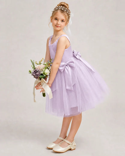 Lilac Satin Tulle A-line Girls Formal Dress Side View