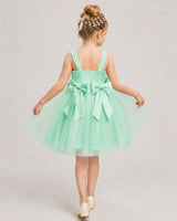 Mintgreen Satin Tulle A-line Girls Formal Dress Back View