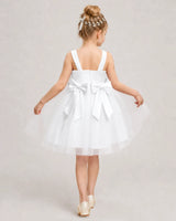 White Satin Tulle A-line Girls Formal Dress Back View
