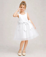 White Satin Tulle A-line Girls Formal Dress Front View
