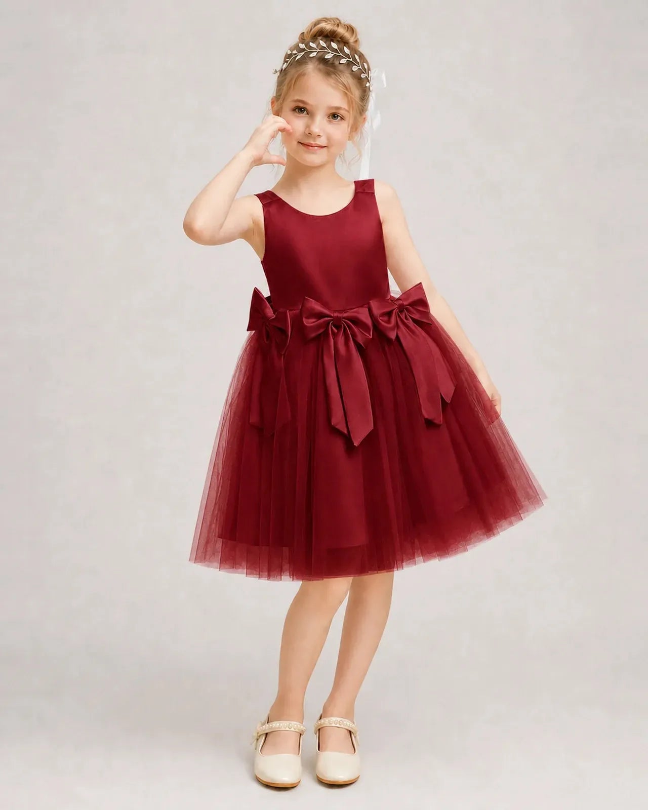 Windred Satin Tulle A-line Girls Formal Dress Front View
