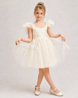 Champagne Tulle A-line Flower Girl Dress Front View