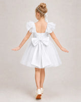 White Tulle A-line Flower Girl Dress Back View
