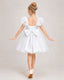White Flower Girl Dress Ruffle Sleeve Bow Back Tulle Knee-Length Dress Back View