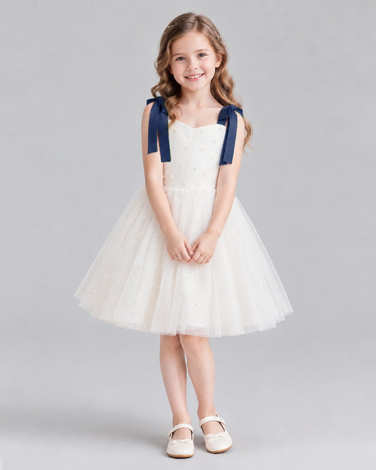 Navy Blue A-line Flower Girl Dresses Front