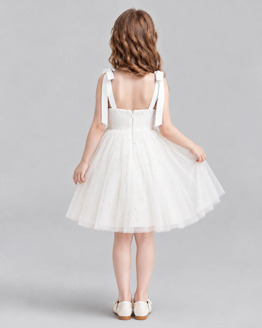 White A-line Flower Girl Dresses Back