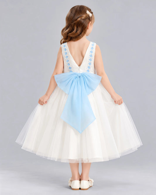 Baby Blue A-line Flower Girl Dresses Back