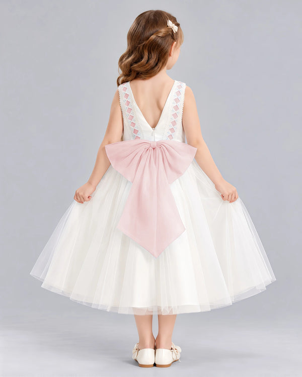 Blush Pink A-line Flower Girl Dresses Back