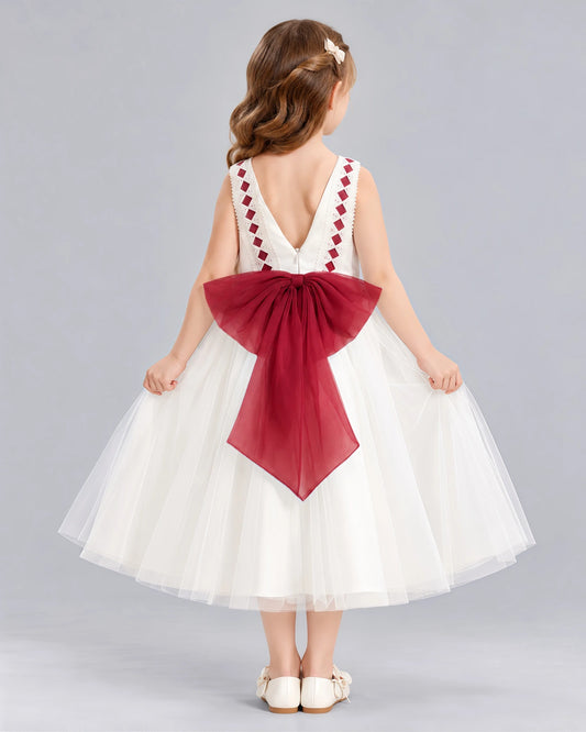 Burgundy A-line Flower Girl Dresses Back