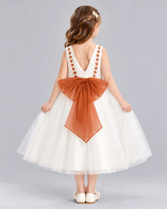 Burnt Orange A-line Flower Girl Dresses Back