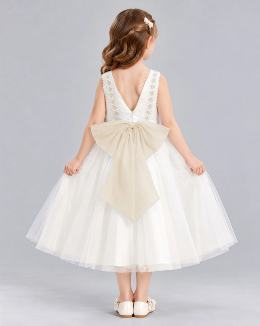 Champagne A-line Flower Girl Dresses Back