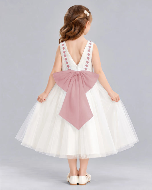 Dusty Rose A-line Flower Girl Dresses Back