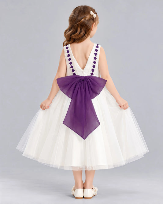 Grape A-line Flower Girl Dresses Back