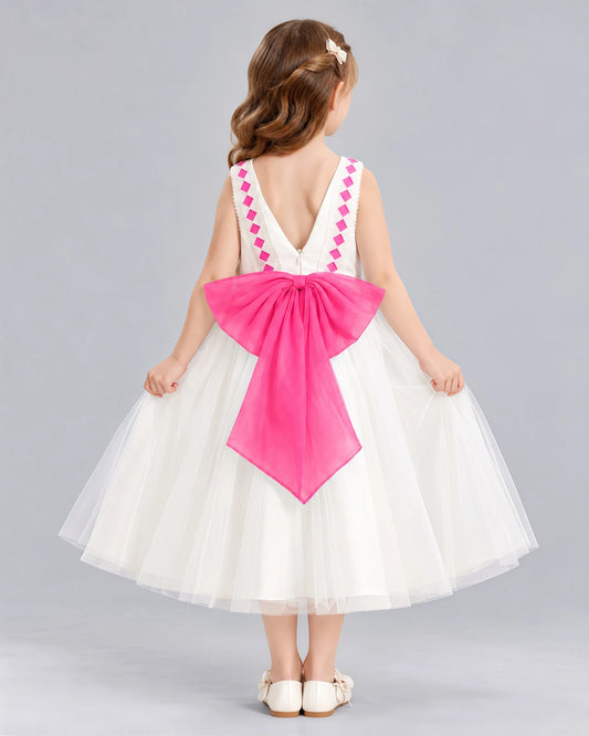 Hot Pink A-line Flower Girl Dresses Back