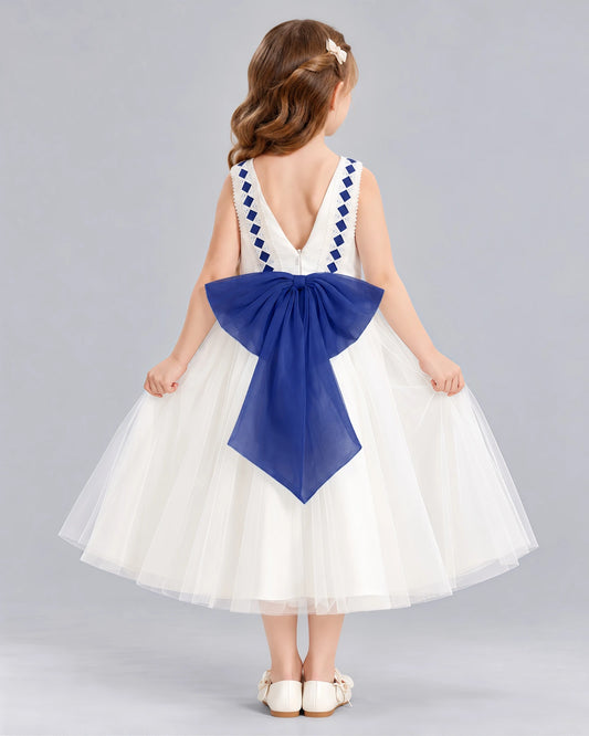 Navy Blue A-line Flower Girl Dresses Back